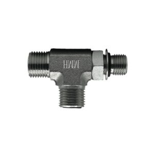 Adaptador Hidráulico Tee 5/8″ Macho Cara Plana x Macho Oring Boss x Macho Cara Plana