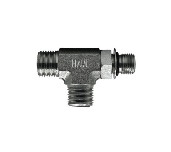 Adaptador Hidráulico Tee 5/8" Macho Cara Plana x Macho Oring Boss x Macho Cara Plana