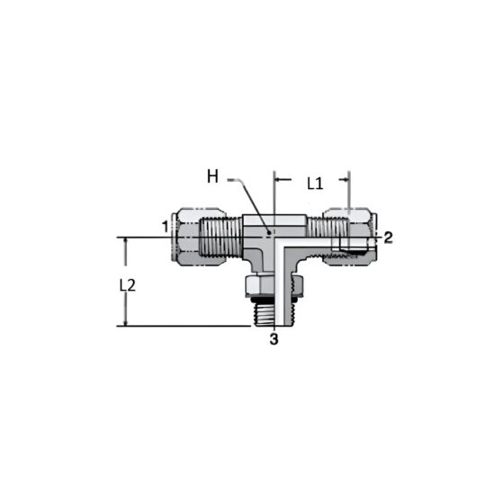Adaptador Hidráulico Tee Union con Garbanzo 1/4" X Macho Oring Boss al Centro 1/4" - Image 2