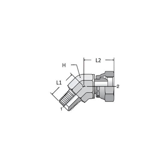 Adaptador Hidráulico 1/8" Macho NPT X Hembra NPT 1/4" Giratoria 45° - Image 2