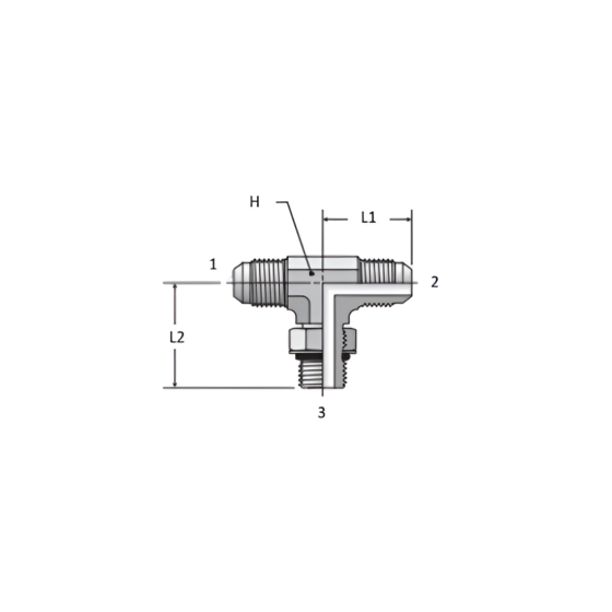 Adaptador Hidráulico Tee 3/8" Macho JIC X Macho 3/8" Oring Boss al Centro - Image 2