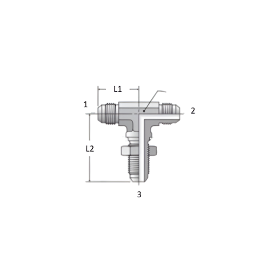 Adaptador Hidráulico Tee 3/8" Macho JIC X Macho JIC X Pasamuro Macho JIC - Image 2
